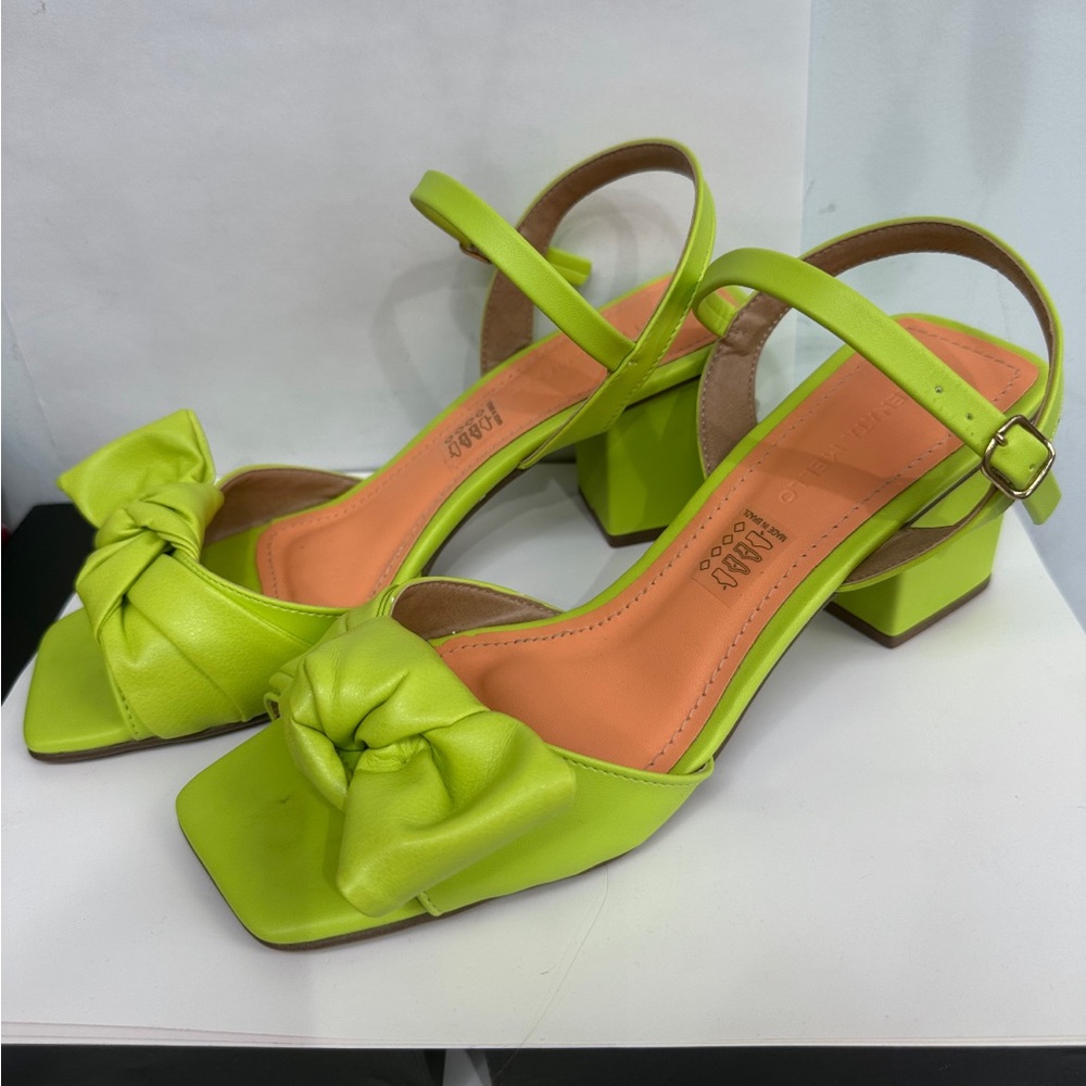 Zara Lime Green Knotted Block Heel Sandals - Picture 1 of 7